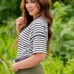 Striped Raw Stitched Tee -Women's Clothing Store untitled 2880 0f4bdd46 c93f 4491 91ab c4daa91ad871