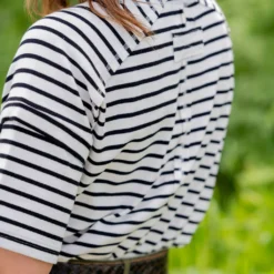 Striped Raw Stitched Tee -Women's Clothing Store untitled 2883