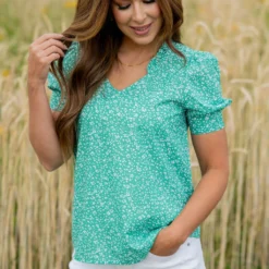 Floral Confetti Puff Sleeve Blouse