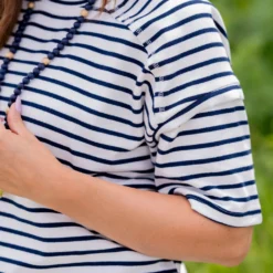 Striped Raw Stitched Tee -Women's Clothing Store untitled 2953