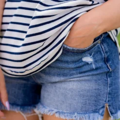 Striped Raw Stitched Tee -Women's Clothing Store untitled 2955