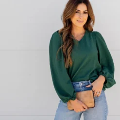 Textured Balloon Sleeve Blouse