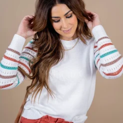 Striped Knit Sleeve Sweater 28 Striped Knit Sleeve Sweater -Women's Clothing Store untitled 2967