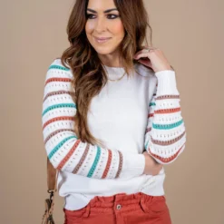 Striped Knit Sleeve Sweater 29 Striped Knit Sleeve Sweater -Women's Clothing Store untitled 2968