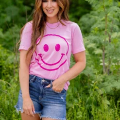 Smiley Face Graphic Tee -Women's Clothing Store untitled 2981