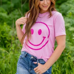 Smiley Face Graphic Tee -Women's Clothing Store untitled 2984