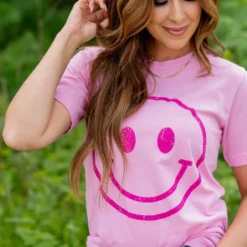 Smiley Face Graphic Tee -Women's Clothing Store untitled 2986