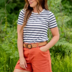 Simple Scalloped Stripes Tee -Women's Clothing Store untitled 3000