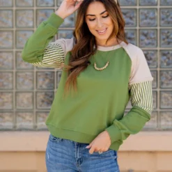 Hint Of Stripes Raw Stitched Crewneck -Women's Clothing Store untitled 3012 b096754c 0ba2 4bf3 b197 9e4ab1b9ec7d