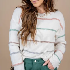 Stitched Stripes Sweater -Women's Clothing Store untitled 3018