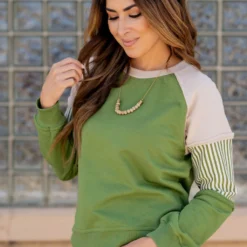 Hint Of Stripes Raw Stitched Crewneck -Women's Clothing Store untitled 3022 e732f4dc f4d4 4e7d 917a a8a9e7abbb39