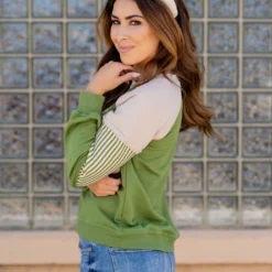 Hint Of Stripes Raw Stitched Crewneck -Women's Clothing Store untitled 3028 4f947949 5e6a 4d37 95e8 22e81e7cd604