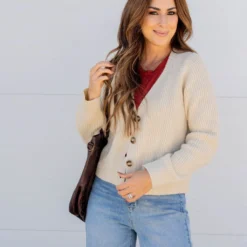 Knit Button Accented Cardigan -Women's Clothing Store untitled 3056 219627