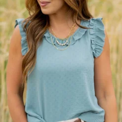 Stitched Dots Ruffle Trim Tank