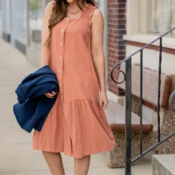 Button Accented Ruched Strap Midi Dress -Women's Clothing Store untitled 3059