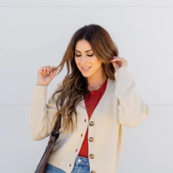 Knit Button Accented Cardigan