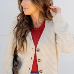 Knit Button Accented Cardigan -Women's Clothing Store untitled 3062 407304