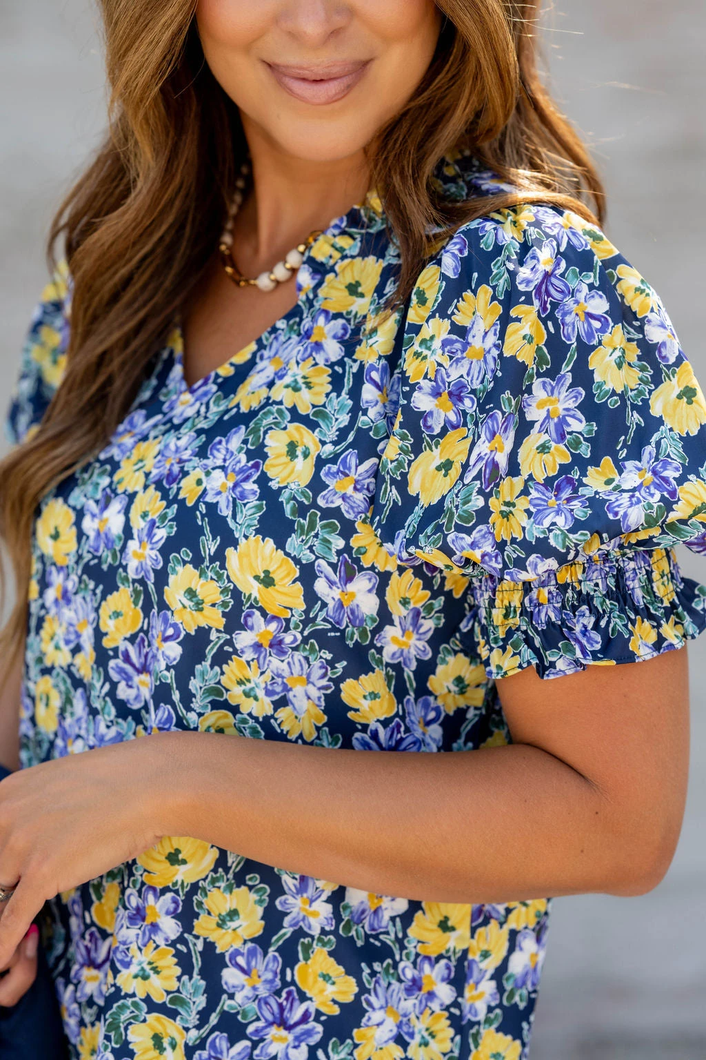 Vibrant Daisies Ruched Puff Sleeve Blouse 9 Vibrant Daisies Ruched Puff Sleeve Blouse - Image 9