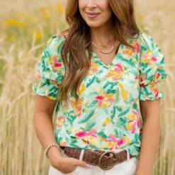 Brush Stroke Puff Sleeve Blouse -Women's Clothing Store untitled 3076 c68918ec da69 441f b728 db496d1ad74d