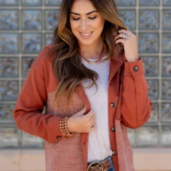 Ribbed Bottom Hooded Shacket -Women's Clothing Store untitled 3080