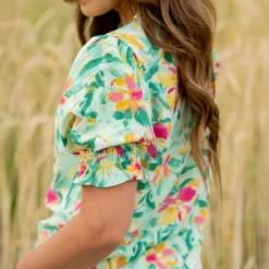 Brush Stroke Puff Sleeve Blouse -Women's Clothing Store untitled 3087