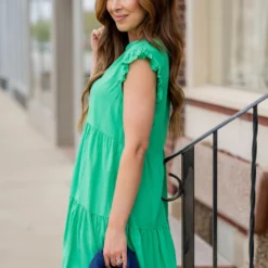 Tiered Ruffle Trim V Dress -Women's Clothing Store untitled 3096