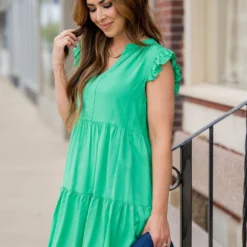 Tiered Ruffle Trim V Dress