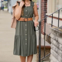 Button Accented Ruched Strap Midi Dress -Women's Clothing Store untitled 3115