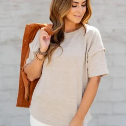 Marled Raw Stitched Tee -Women's Clothing Store untitled 3115 96adb730 41d4 414e 9bc2 9affd3a7f7c9