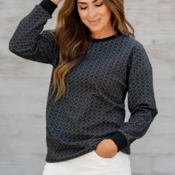 Textured Geo Solid Trim Sweatshirt -Women's Clothing Store untitled 3210 2af0439f 2b10 479a 80c3 6f50017d3741