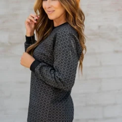 Textured Geo Solid Trim Sweatshirt -Women's Clothing Store untitled 3219