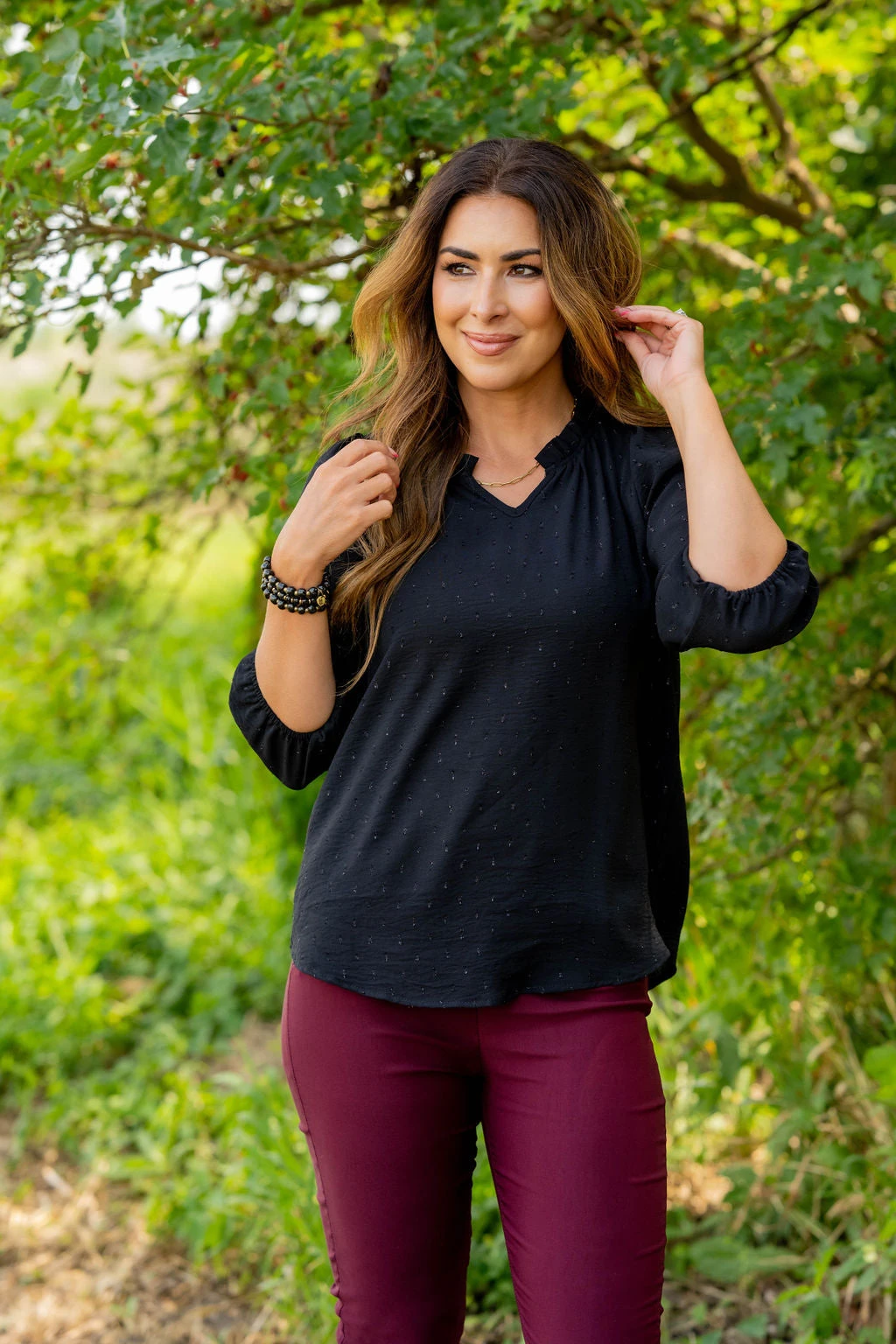 Stitched Dots 3/4 Sleeve Blouse 2 Stitched Dots 3/4 Sleeve Blouse - Image 2