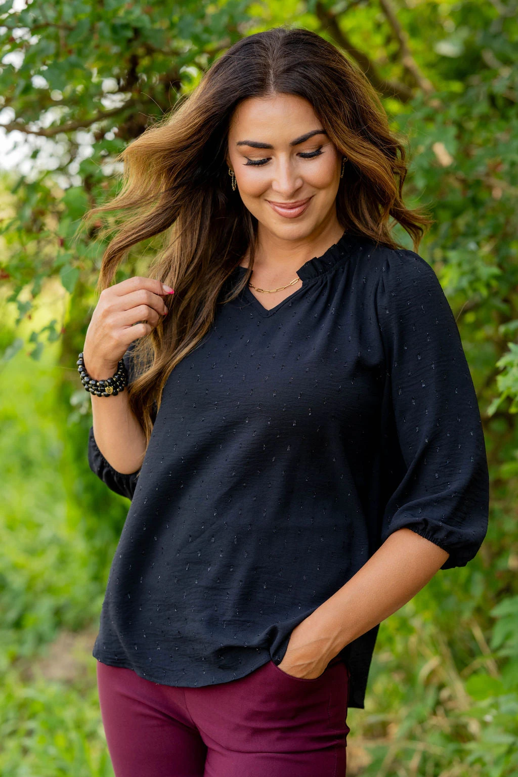 Stitched Dots 3/4 Sleeve Blouse 3 Stitched Dots 3/4 Sleeve Blouse - Image 3