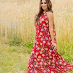 Romantic Floral Halter Maxi Dress -Women's Clothing Store untitled 3303