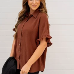 Relaxed Ruffle Trim Button Up Blouse 14 Relaxed Ruffle Trim Button Up Blouse -Women's Clothing Store untitled 3304 537342