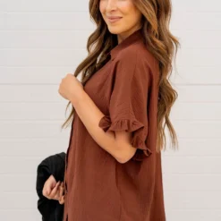 Relaxed Ruffle Trim Button Up Blouse 16 Relaxed Ruffle Trim Button Up Blouse -Women's Clothing Store untitled 3319 782004