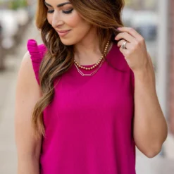 Ribbed Flutter Trim Tank -Women's Clothing Store untitled 3327