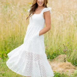 Eyelet Dual Flutter Maxi Dress -Women's Clothing Store untitled 3383