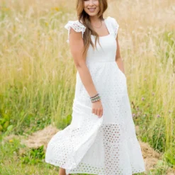 Eyelet Dual Flutter Maxi Dress -Women's Clothing Store untitled 3384