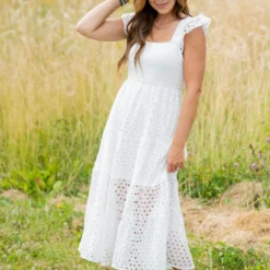 Eyelet Dual Flutter Maxi Dress -Women's Clothing Store untitled 3389