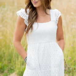 Eyelet Dual Flutter Maxi Dress -Women's Clothing Store untitled 3394