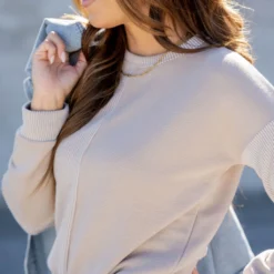 Contrasting Ribs Sweater -Women's Clothing Store untitled 3438