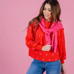 Hearts Balloon Sleeve Sweater -Women's Clothing Store untitled 3461