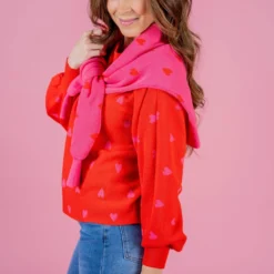 Hearts Balloon Sleeve Sweater -Women's Clothing Store untitled 3472