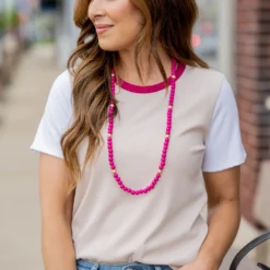 Lightly Ribbed Tri Color Tee 28 Lightly Ribbed Tri Color Tee -Women's Clothing Store untitled 3475