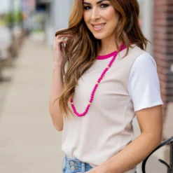 Lightly Ribbed Tri Color Tee 29 Lightly Ribbed Tri Color Tee -Women's Clothing Store untitled 3476