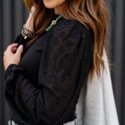 Dotted Sleeve Solid Body Blouse -Women's Clothing Store untitled 3476 0ca6c47c 28ca 44fc 991a 871e16351415