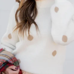 Polka Dot Mock Neck Sweater -Women's Clothing Store untitled 3477