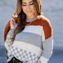 Checked Blocked Sweater -Women's Clothing Store untitled 3489 98a12bb7 77f6 4537 b4fd 1ec5a0707410
