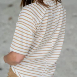 Striped Raw Stitched Tee -Women's Clothing Store untitled 3535